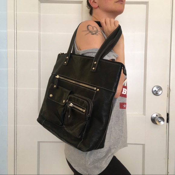 Fossil Handbags - Fossil Large Black Leather Satchel / Tote